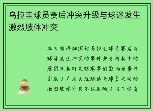 乌拉圭球员赛后冲突升级与球迷发生激烈肢体冲突 乌拉圭球员赛后冲突升级与球迷发生激烈肢体冲突